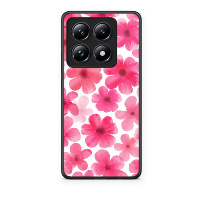 Θήκη Xiaomi 14T Pro Pink Watercolour Flowers on White από τη Smartfits με σχέδιο στο πίσω μέρος και μαύρο περίβλημα | Xiaomi 14T Pro Pink Watercolour Flowers on White case with colorful back and black bezels