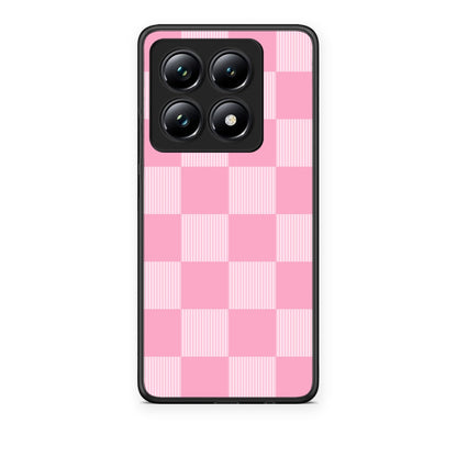 Θήκη Xiaomi 14T Pro Pink and White Striped Checks από τη Smartfits με σχέδιο στο πίσω μέρος και μαύρο περίβλημα | Xiaomi 14T Pro Pink and White Striped Checks case with colorful back and black bezels