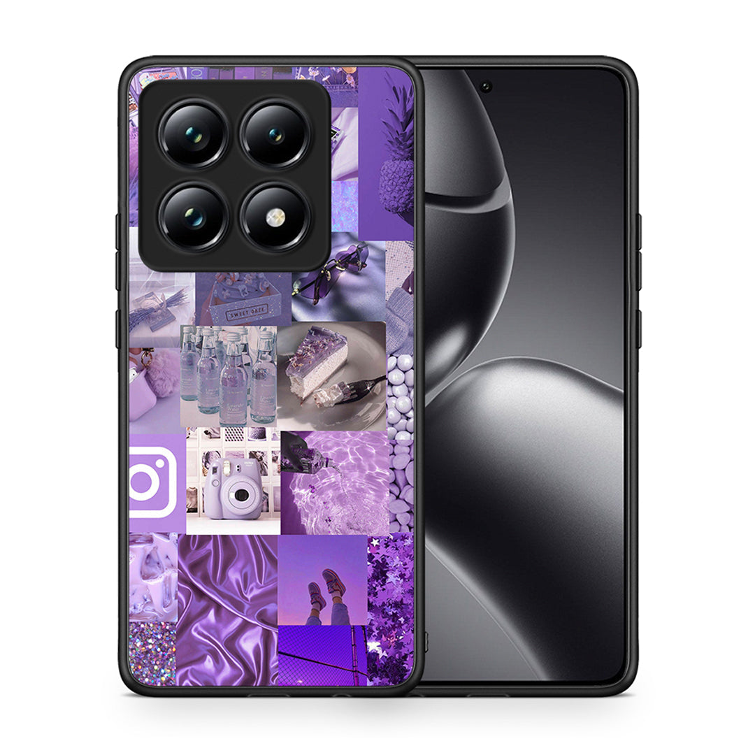 Θήκη Xiaomi 14T Pro Purple Aesthetic Collage από τη Smartfits με σχέδιο στο πίσω μέρος και μαύρο περίβλημα | Xiaomi 14T Pro Purple Aesthetic Collage case with colorful back and black bezels
