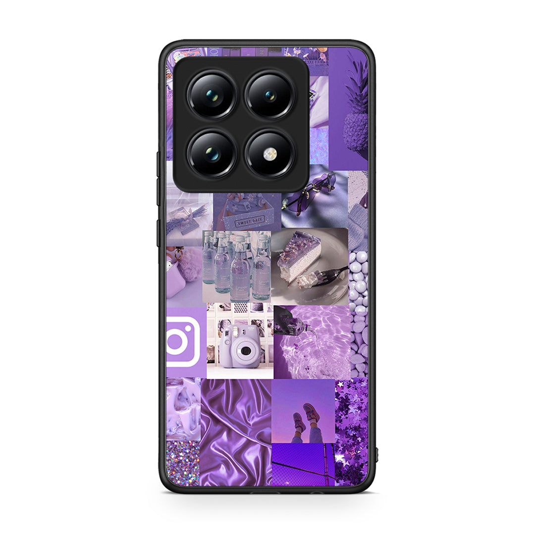 Xiaomi 14T Pro Purple Aesthetic Collage θήκη από τη Smartfits με σχέδιο στο πίσω μέρος και μαύρο περίβλημα | Smartphone case with colorful back and black bezels by Smartfits