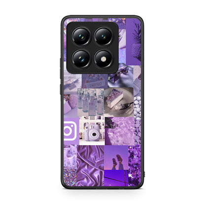 Xiaomi 14T Pro Purple Aesthetic Collage θήκη από τη Smartfits με σχέδιο στο πίσω μέρος και μαύρο περίβλημα | Smartphone case with colorful back and black bezels by Smartfits