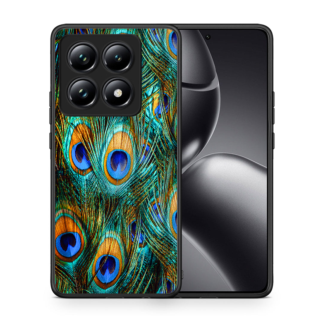 Θήκη Xiaomi 14T Pro Real Peacock Feathers από τη Smartfits με σχέδιο στο πίσω μέρος και μαύρο περίβλημα | Xiaomi 14T Pro Real Peacock Feathers case with colorful back and black bezels