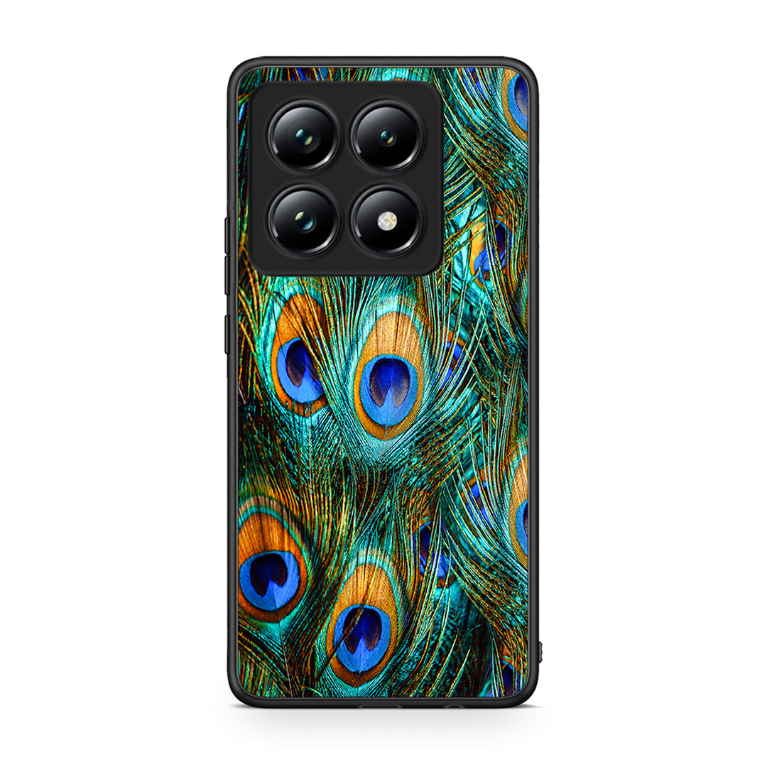 Xiaomi 14T Pro Real Peacock Feathers θήκη από τη Smartfits με σχέδιο στο πίσω μέρος και μαύρο περίβλημα | Smartphone case with colorful back and black bezels by Smartfits