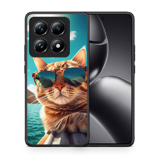 Θήκη Xiaomi 14T Pro Summer Cat από τη Smartfits με σχέδιο στο πίσω μέρος και μαύρο περίβλημα | Xiaomi 14T Pro Summer Cat case with colorful back and black bezels