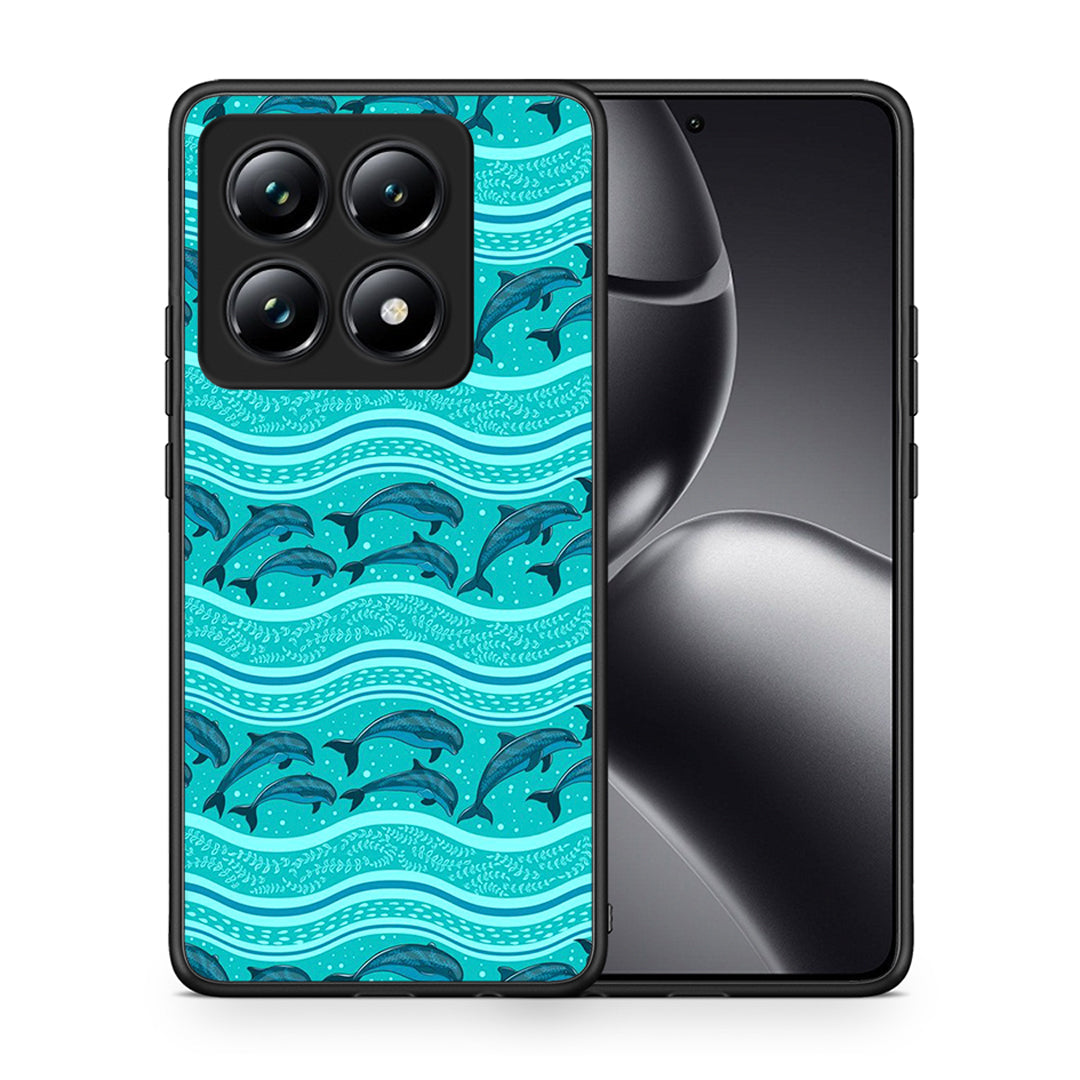 Θήκη Xiaomi 14T Pro Swimming Dolphins από τη Smartfits με σχέδιο στο πίσω μέρος και μαύρο περίβλημα | Xiaomi 14T Pro Swimming Dolphins case with colorful back and black bezels