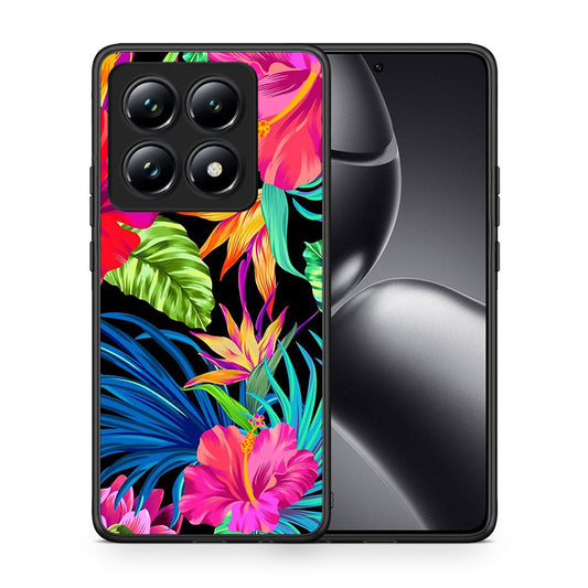 Θήκη Xiaomi 14T Pro Tropical Flowers από τη Smartfits με σχέδιο στο πίσω μέρος και μαύρο περίβλημα | Xiaomi 14T Pro Tropical Flowers case with colorful back and black bezels