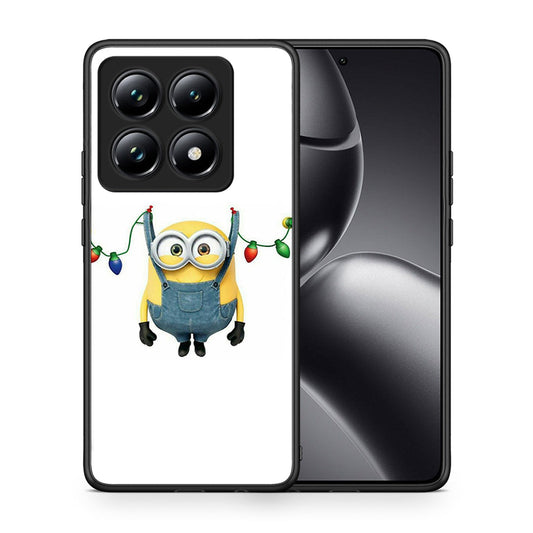 Θήκη Xiaomi 14T Pro Xmas Minion Lights από τη Smartfits με σχέδιο στο πίσω μέρος και μαύρο περίβλημα | Xiaomi 14T Pro Xmas Minion Lights case with colorful back and black bezels
