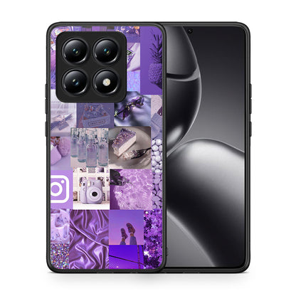 Θήκη Xiaomi 14T Purple Aesthetic Collage από τη Smartfits με σχέδιο στο πίσω μέρος και μαύρο περίβλημα | Xiaomi 14T Purple Aesthetic Collage case with colorful back and black bezels