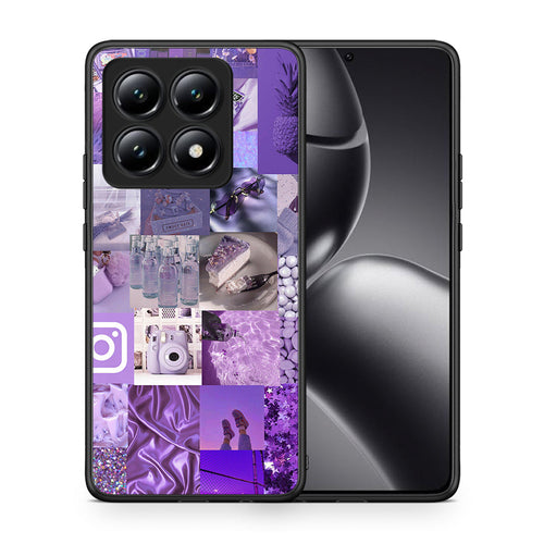 Θήκη Xiaomi 14T Purple Aesthetic Collage από τη Smartfits με σχέδιο στο πίσω μέρος και μαύρο περίβλημα | Xiaomi 14T Purple Aesthetic Collage case with colorful back and black bezels