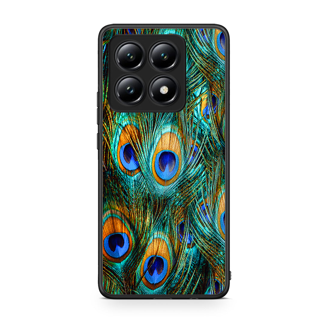 Xiaomi 14T Real Peacock Feathers θήκη από τη Smartfits με σχέδιο στο πίσω μέρος και μαύρο περίβλημα | Smartphone case with colorful back and black bezels by Smartfits