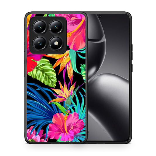 Θήκη Xiaomi 14T Tropical Flowers από τη Smartfits με σχέδιο στο πίσω μέρος και μαύρο περίβλημα | Xiaomi 14T Tropical Flowers case with colorful back and black bezels