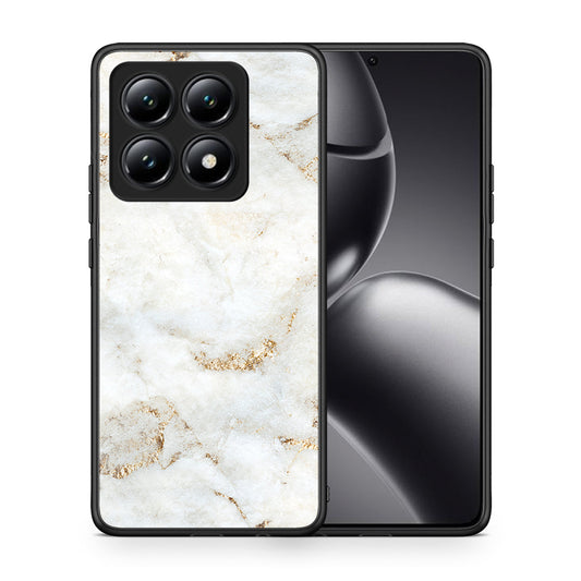 Θήκη Xiaomi 14T White Gold Marble από τη Smartfits με σχέδιο στο πίσω μέρος και μαύρο περίβλημα | Xiaomi 14T White Gold Marble case with colorful back and black bezels