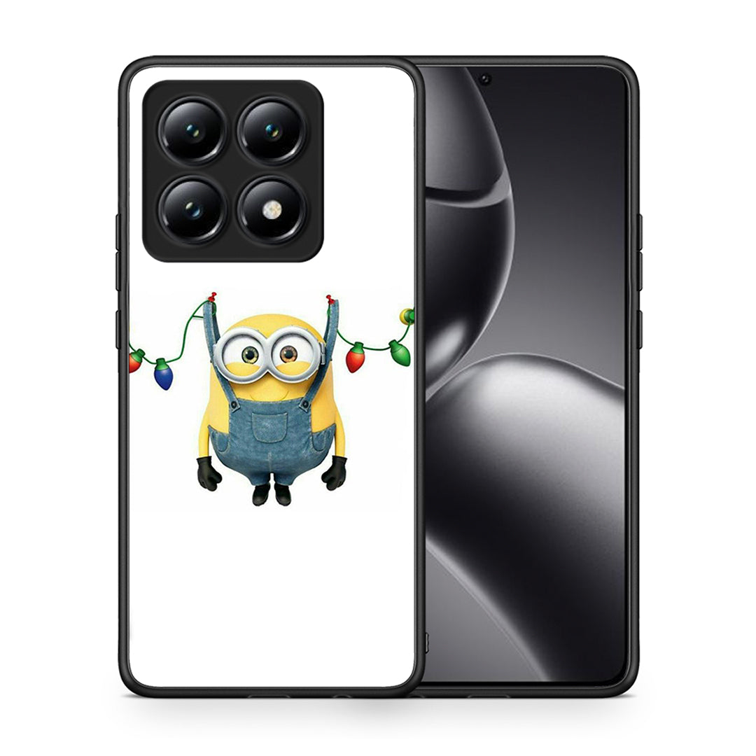 Θήκη Xiaomi 14T Xmas Minion Lights από τη Smartfits με σχέδιο στο πίσω μέρος και μαύρο περίβλημα | Xiaomi 14T Xmas Minion Lights case with colorful back and black bezels
