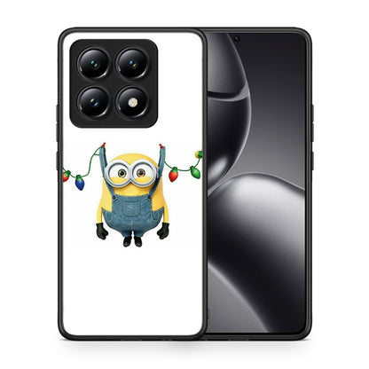 Θήκη Xiaomi 14T Xmas Minion Lights από τη Smartfits με σχέδιο στο πίσω μέρος και μαύρο περίβλημα | Xiaomi 14T Xmas Minion Lights case with colorful back and black bezels