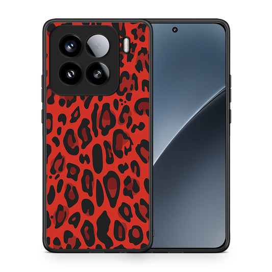 Θήκη Xiaomi 15 Red Leopard Animal από τη Smartfits με σχέδιο στο πίσω μέρος και μαύρο περίβλημα | Xiaomi 15 Red Leopard Animal case with colorful back and black bezels