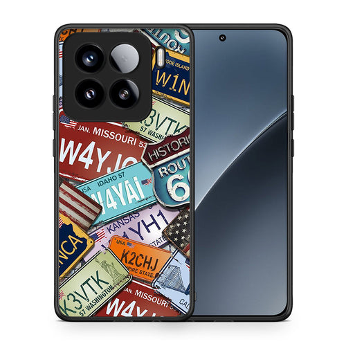 Θήκη Xiaomi 15 Car Plates από τη Smartfits με σχέδιο στο πίσω μέρος και μαύρο περίβλημα | Xiaomi 15 Car Plates case with colorful back and black bezels