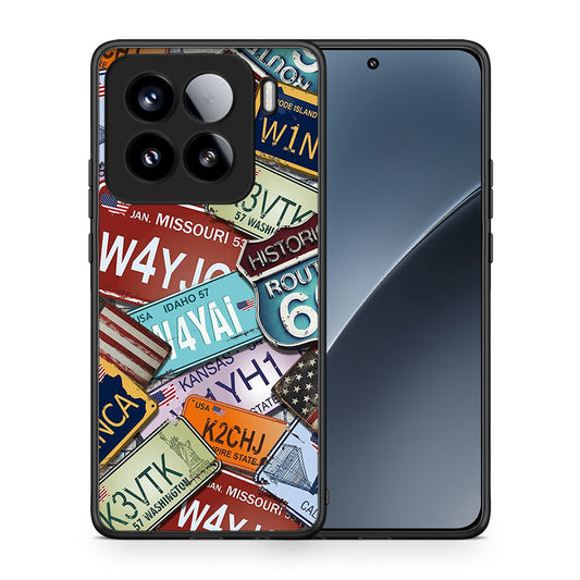 Θήκη Xiaomi 15 Car Plates από τη Smartfits με σχέδιο στο πίσω μέρος και μαύρο περίβλημα | Xiaomi 15 Car Plates case with colorful back and black bezels