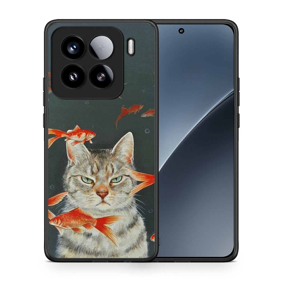 Θήκη Xiaomi 15 Cat Goldfish από τη Smartfits με σχέδιο στο πίσω μέρος και μαύρο περίβλημα | Xiaomi 15 Cat Goldfish case with colorful back and black bezels