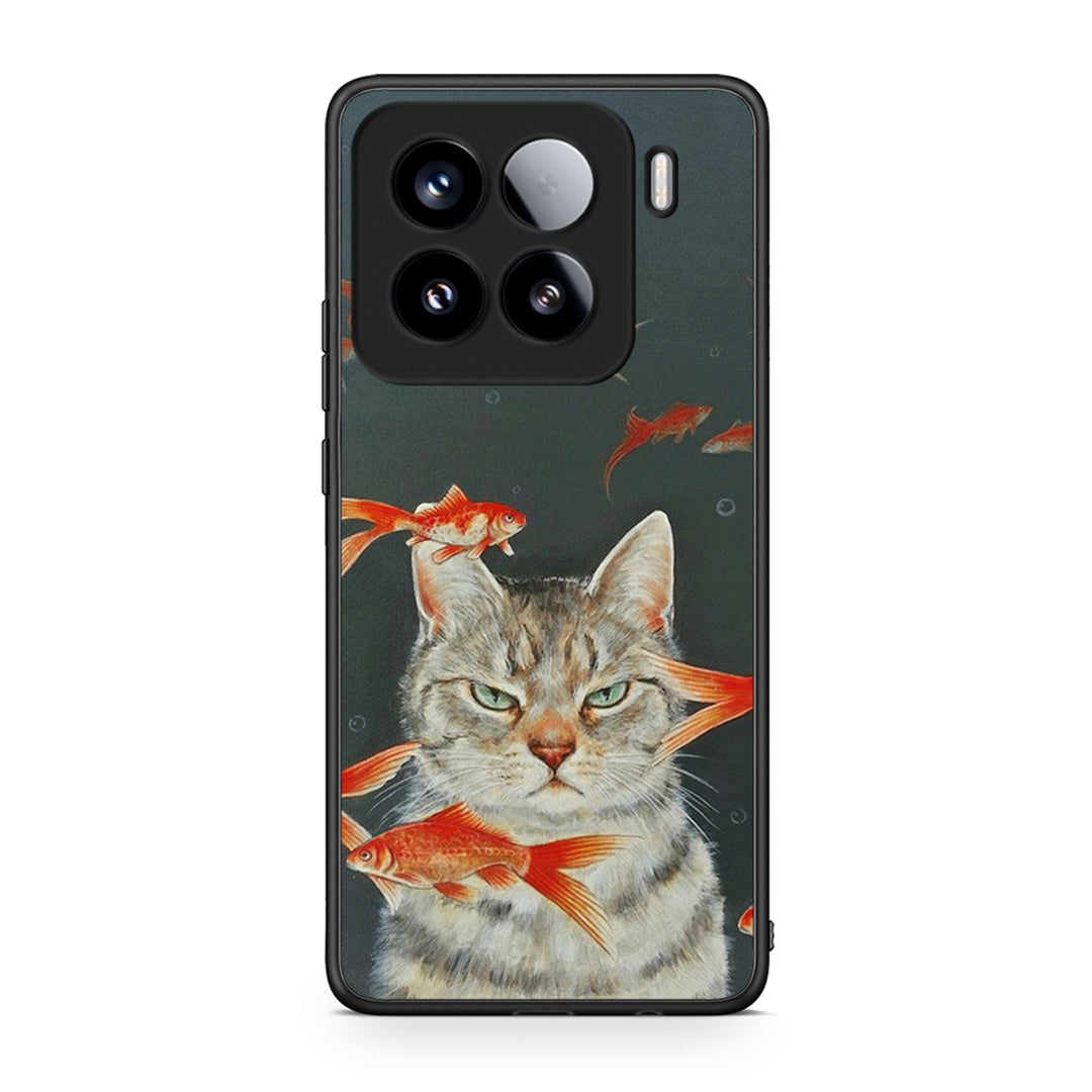 Xiaomi 15 Cat Goldfish θήκη από τη Smartfits με σχέδιο στο πίσω μέρος και μαύρο περίβλημα | Smartphone case with colorful back and black bezels by Smartfits