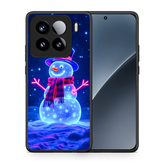 Θήκη Xiaomi 15 Christmas Neon Snowman από τη Smartfits με σχέδιο στο πίσω μέρος και μαύρο περίβλημα | Xiaomi 15 Christmas Neon Snowman case with colorful back and black bezels