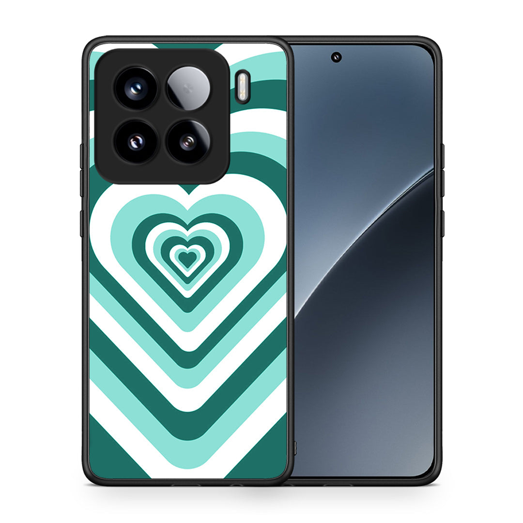Θήκη Xiaomi 15 Green Hearts από τη Smartfits με σχέδιο στο πίσω μέρος και μαύρο περίβλημα | Xiaomi 15 Green Hearts case with colorful back and black bezels