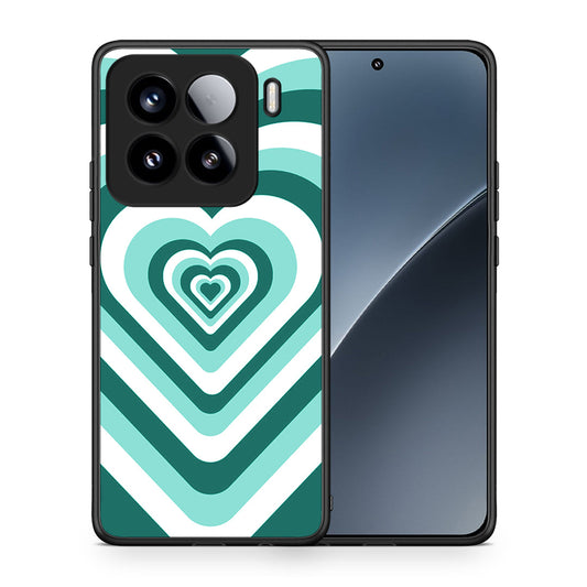 Θήκη Xiaomi 15 Green Hearts από τη Smartfits με σχέδιο στο πίσω μέρος και μαύρο περίβλημα | Xiaomi 15 Green Hearts case with colorful back and black bezels