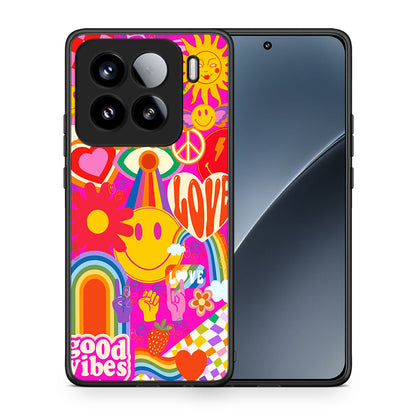 Θήκη Xiaomi 15 Hippie Love από τη Smartfits με σχέδιο στο πίσω μέρος και μαύρο περίβλημα | Xiaomi 15 Hippie Love case with colorful back and black bezels