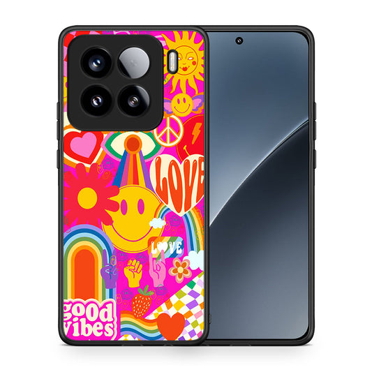 Θήκη Xiaomi 15 Hippie Love από τη Smartfits με σχέδιο στο πίσω μέρος και μαύρο περίβλημα | Xiaomi 15 Hippie Love case with colorful back and black bezels