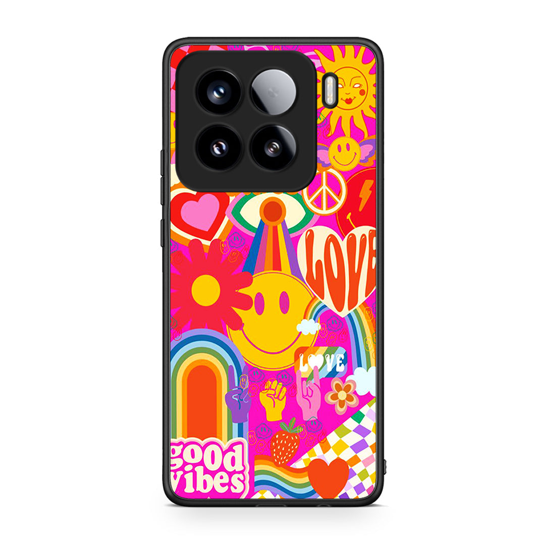 Xiaomi 15 Hippie Love θήκη από τη Smartfits με σχέδιο στο πίσω μέρος και μαύρο περίβλημα | Smartphone case with colorful back and black bezels by Smartfits