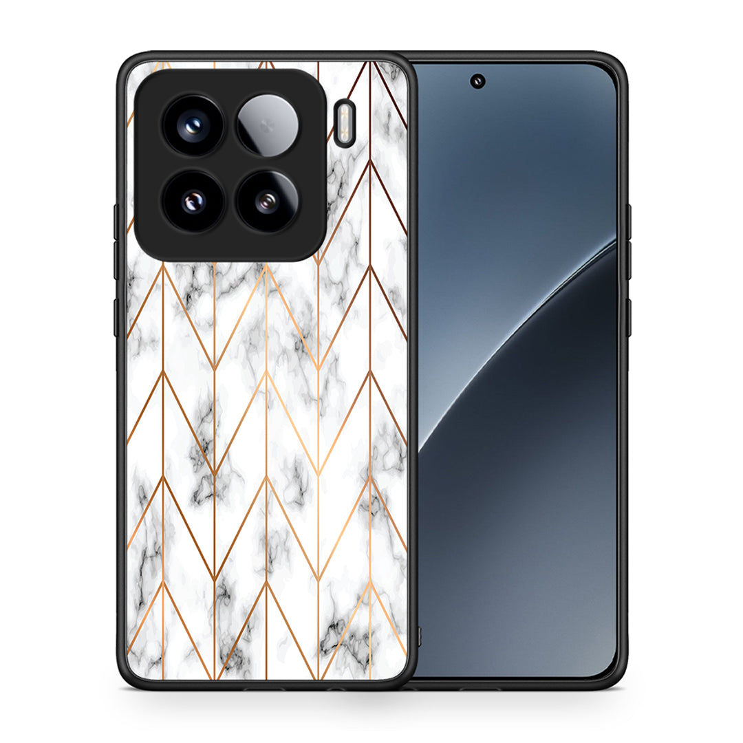 Θήκη Xiaomi 15 Gold Geometric Marble από τη Smartfits με σχέδιο στο πίσω μέρος και μαύρο περίβλημα | Xiaomi 15 Gold Geometric Marble case with colorful back and black bezels