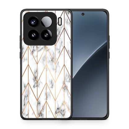 Θήκη Xiaomi 15 Gold Geometric Marble από τη Smartfits με σχέδιο στο πίσω μέρος και μαύρο περίβλημα | Xiaomi 15 Gold Geometric Marble case with colorful back and black bezels