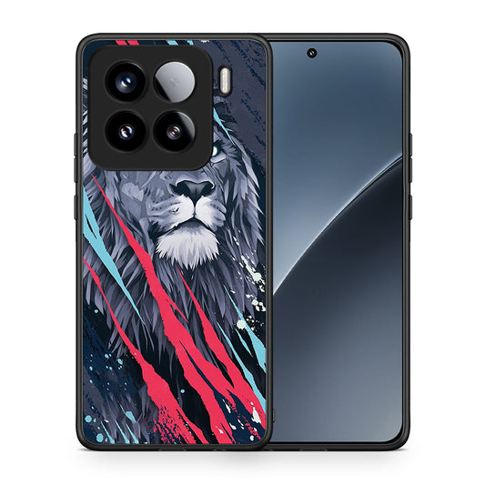 Θήκη Xiaomi 15 Lion Designer PopArt από τη Smartfits με σχέδιο στο πίσω μέρος και μαύρο περίβλημα | Xiaomi 15 Lion Designer PopArt case with colorful back and black bezels