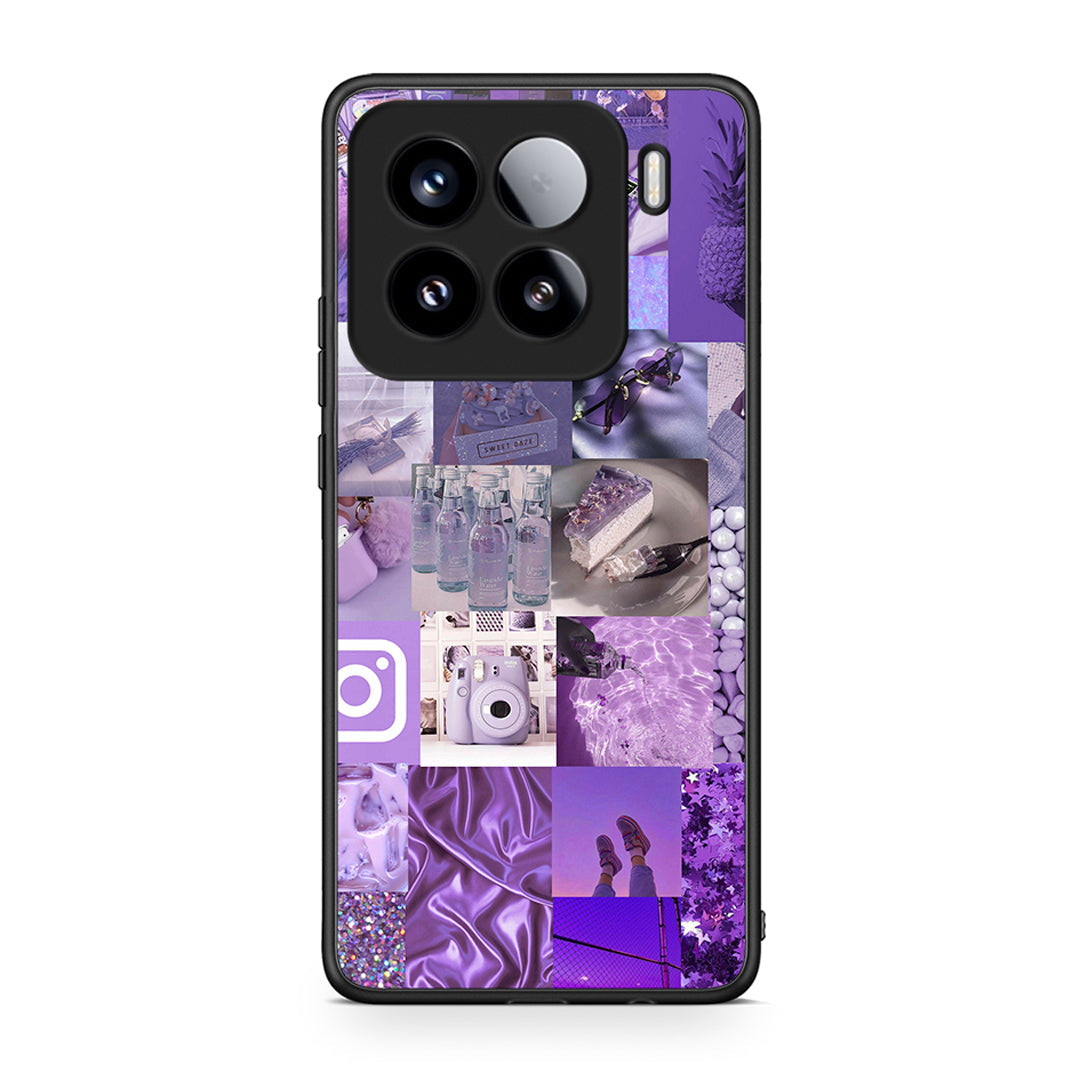 Xiaomi 15 Purple Aesthetic Collage θήκη από τη Smartfits με σχέδιο στο πίσω μέρος και μαύρο περίβλημα | Smartphone case with colorful back and black bezels by Smartfits