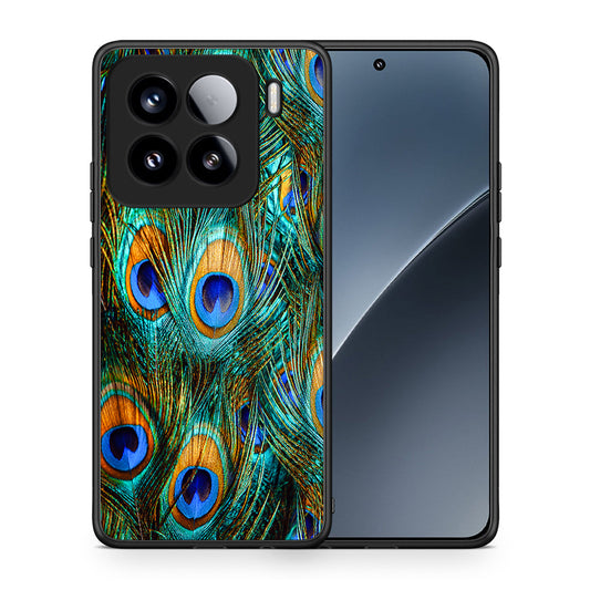 Θήκη Xiaomi 15 Real Peacock Feathers από τη Smartfits με σχέδιο στο πίσω μέρος και μαύρο περίβλημα | Xiaomi 15 Real Peacock Feathers case with colorful back and black bezels