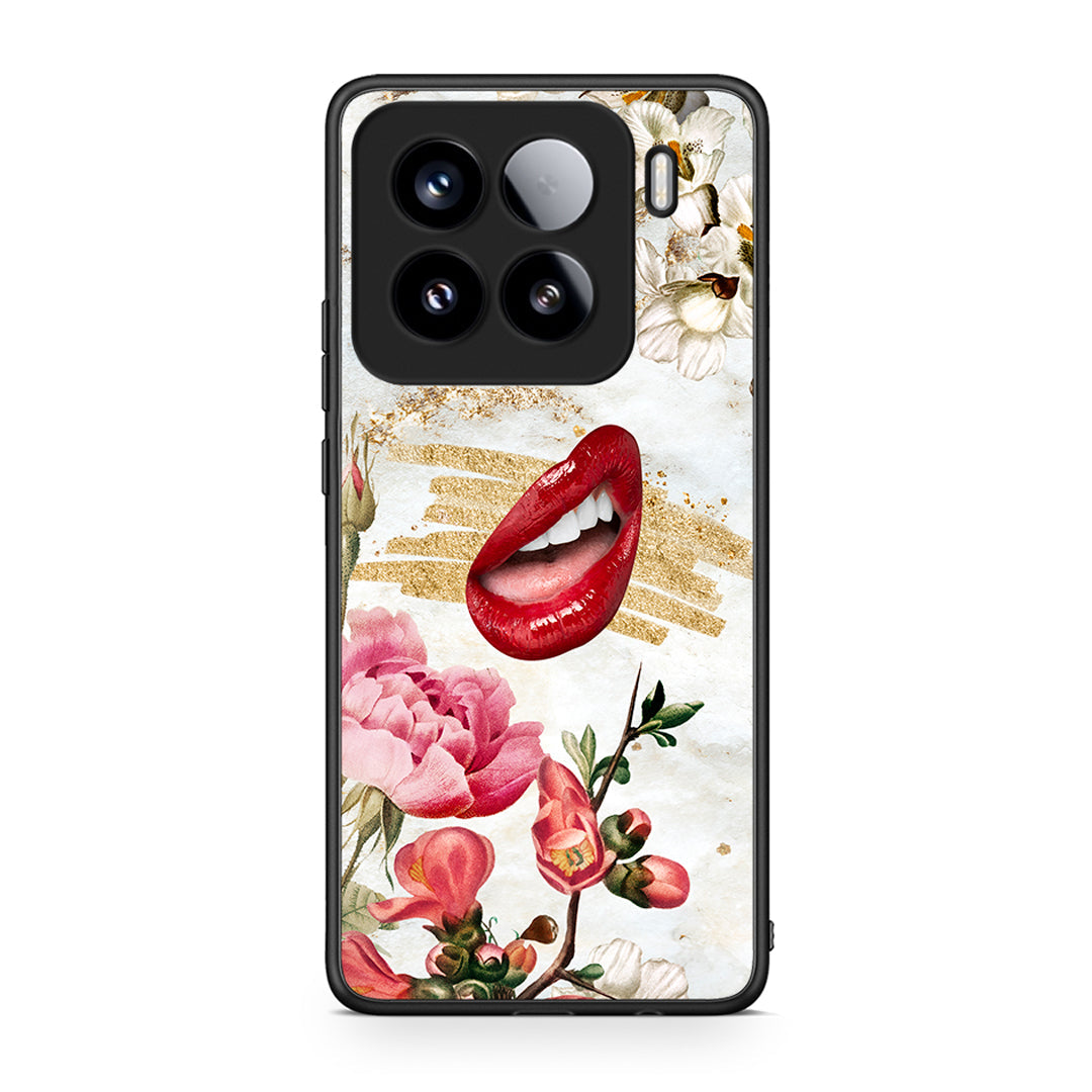 Xiaomi 15 Red Lips θήκη από τη Smartfits με σχέδιο στο πίσω μέρος και μαύρο περίβλημα | Smartphone case with colorful back and black bezels by Smartfits