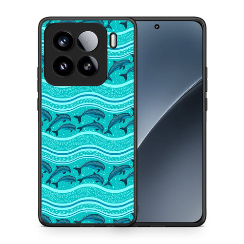 Θήκη Xiaomi 15 Swimming Dolphins από τη Smartfits με σχέδιο στο πίσω μέρος και μαύρο περίβλημα | Xiaomi 15 Swimming Dolphins case with colorful back and black bezels