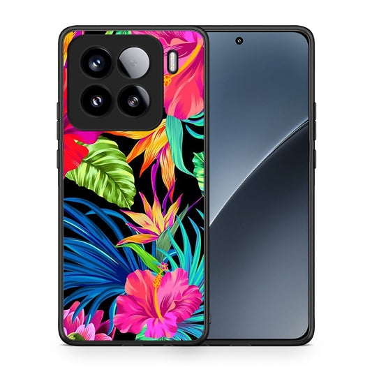 Θήκη Xiaomi 15 Tropical Flowers από τη Smartfits με σχέδιο στο πίσω μέρος και μαύρο περίβλημα | Xiaomi 15 Tropical Flowers case with colorful back and black bezels