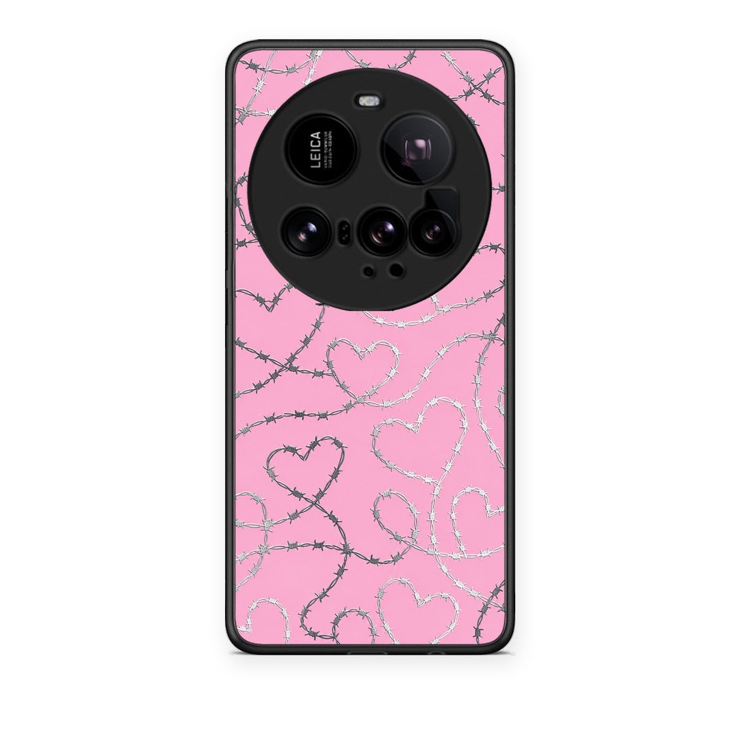 Θήκη Xiaomi 15 Ultra 5G Barbed Wire Hearts on Pink από τη Smartfits με σχέδιο στο πίσω μέρος και μαύρο περίβλημα | Xiaomi 15 Ultra 5G Barbed Wire Hearts on Pink case with colorful back and black bezels