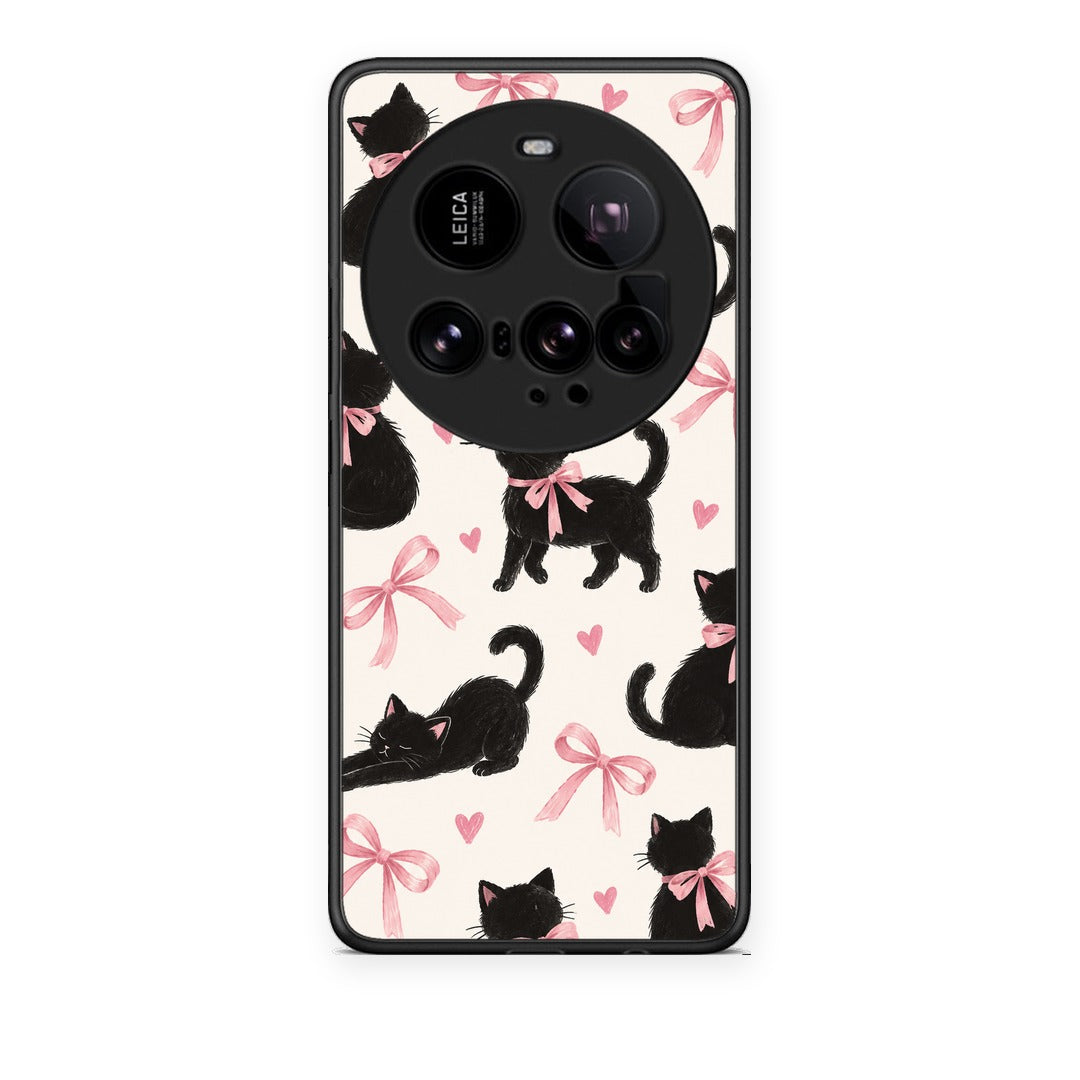 Θήκη Xiaomi 15 Ultra 5G Black Kittens and Pink Bows on Cream Large από τη Smartfits με σχέδιο στο πίσω μέρος και μαύρο περίβλημα | Xiaomi 15 Ultra 5G Black Kittens and Pink Bows on Cream Large case with colorful back and black bezels
