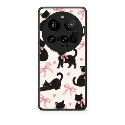 Θήκη Xiaomi 15 Ultra 5G Black Kittens and Pink Bows on Cream Large από τη Smartfits με σχέδιο στο πίσω μέρος και μαύρο περίβλημα | Xiaomi 15 Ultra 5G Black Kittens and Pink Bows on Cream Large case with colorful back and black bezels