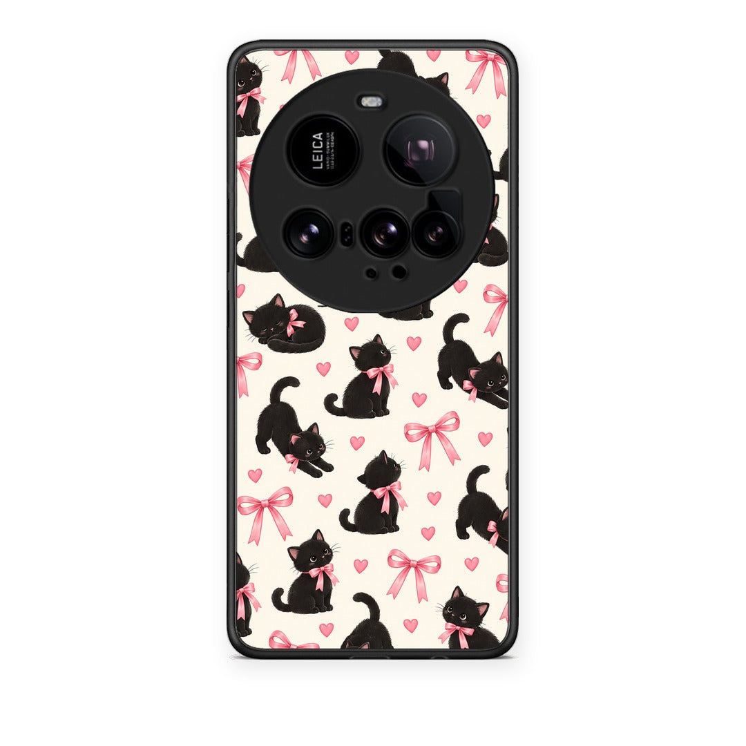 Θήκη Xiaomi 15 Ultra 5G Black Kittens and Pink Bows on Cream Small από τη Smartfits με σχέδιο στο πίσω μέρος και μαύρο περίβλημα | Xiaomi 15 Ultra 5G Black Kittens and Pink Bows on Cream Small case with colorful back and black bezels