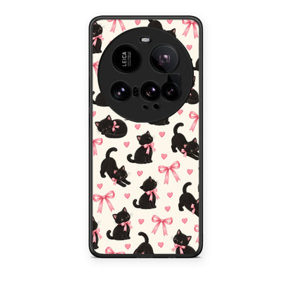 Θήκη Xiaomi 15 Ultra 5G Black Kittens and Pink Bows on Cream Small από τη Smartfits με σχέδιο στο πίσω μέρος και μαύρο περίβλημα | Xiaomi 15 Ultra 5G Black Kittens and Pink Bows on Cream Small case with colorful back and black bezels