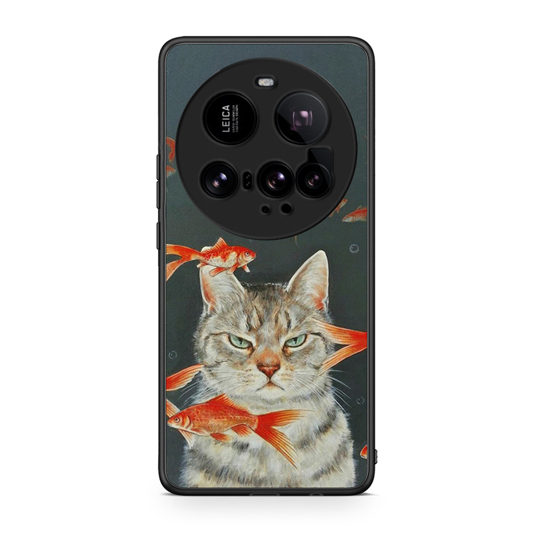 Xiaomi 15 Ultra 5G Cat Goldfish θήκη από τη Smartfits με σχέδιο στο πίσω μέρος και μαύρο περίβλημα | Smartphone case with colorful back and black bezels by Smartfits