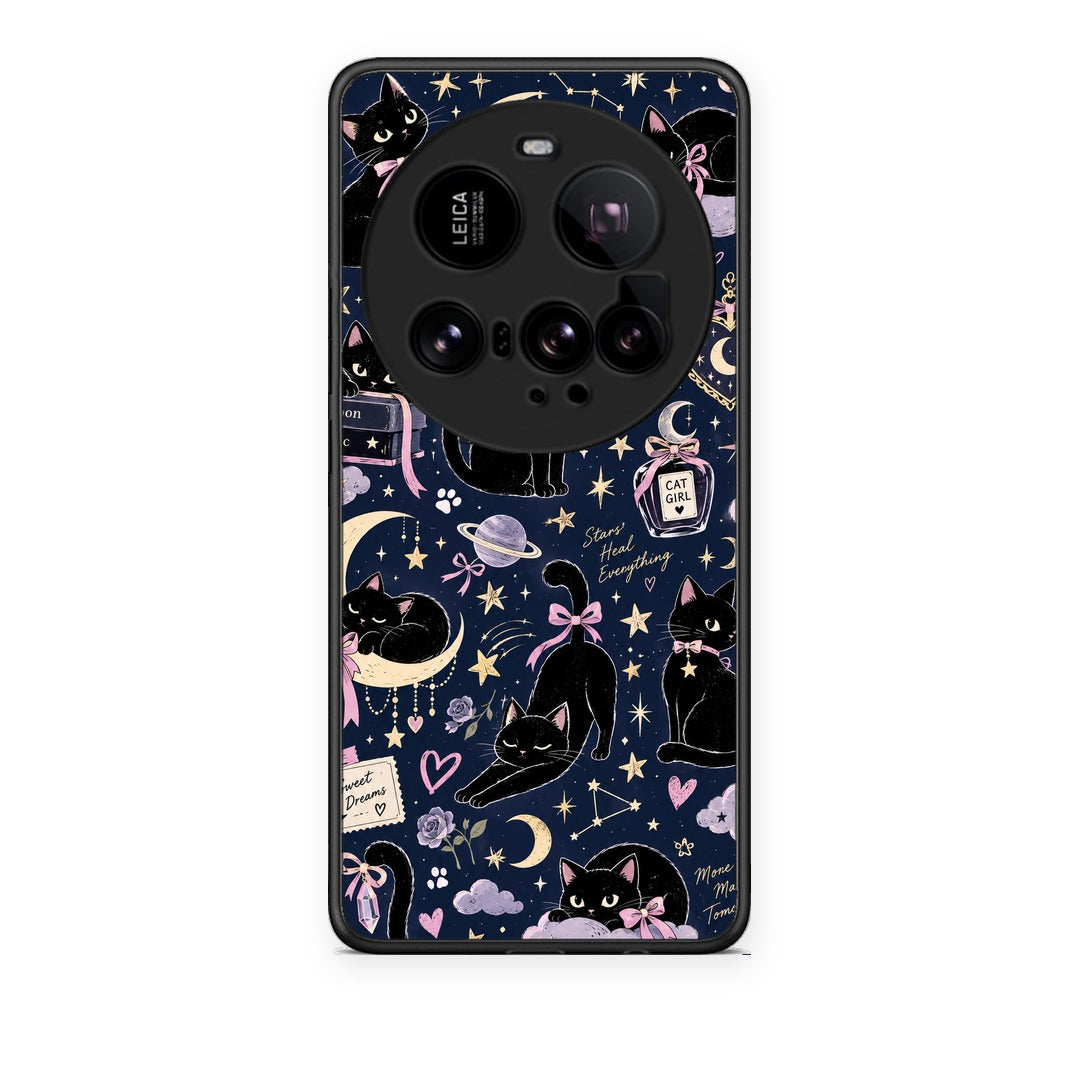 Θήκη Xiaomi 15 Ultra 5G Celestial Black Cats on Navy από τη Smartfits με σχέδιο στο πίσω μέρος και μαύρο περίβλημα | Xiaomi 15 Ultra 5G Celestial Black Cats on Navy case with colorful back and black bezels