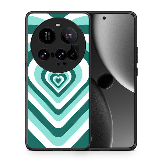 Θήκη Xiaomi 15 Ultra 5G Green Hearts από τη Smartfits με σχέδιο στο πίσω μέρος και μαύρο περίβλημα | Xiaomi 15 Ultra 5G Green Hearts case with colorful back and black bezels