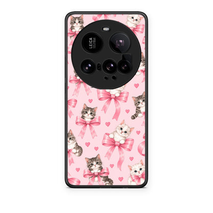 Θήκη Xiaomi 15 Ultra 5G Kittens and Pink Bows on Pink από τη Smartfits με σχέδιο στο πίσω μέρος και μαύρο περίβλημα | Xiaomi 15 Ultra 5G Kittens and Pink Bows on Pink case with colorful back and black bezels