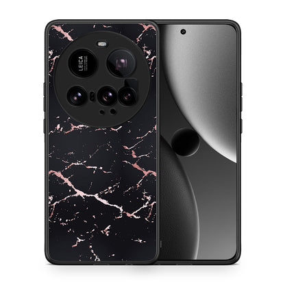 Θήκη Xiaomi 15 Ultra 5G Black Rosegold Marble από τη Smartfits με σχέδιο στο πίσω μέρος και μαύρο περίβλημα | Xiaomi 15 Ultra 5G Black Rosegold Marble case with colorful back and black bezels