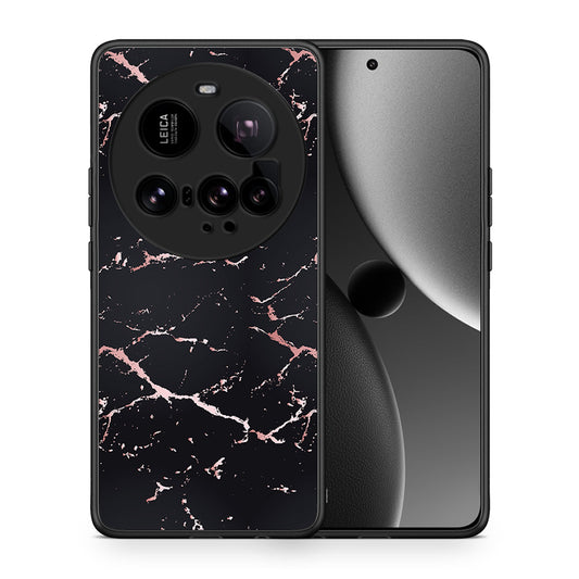 Θήκη Xiaomi 15 Ultra 5G Black Rosegold Marble από τη Smartfits με σχέδιο στο πίσω μέρος και μαύρο περίβλημα | Xiaomi 15 Ultra 5G Black Rosegold Marble case with colorful back and black bezels