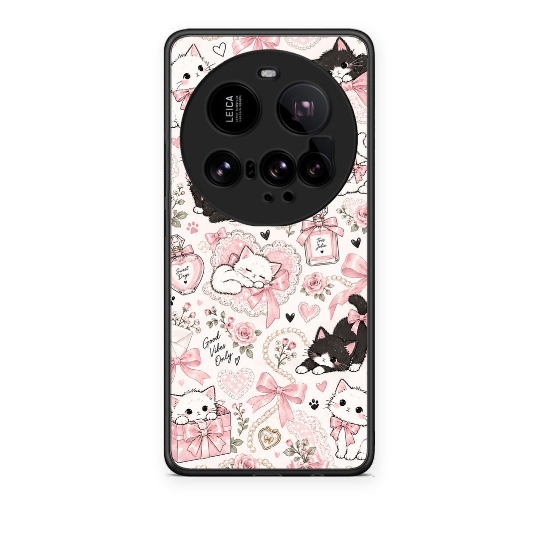Θήκη Xiaomi 15 Ultra 5G Pink Bows and Kittens Collage από τη Smartfits με σχέδιο στο πίσω μέρος και μαύρο περίβλημα | Xiaomi 15 Ultra 5G Pink Bows and Kittens Collage case with colorful back and black bezels