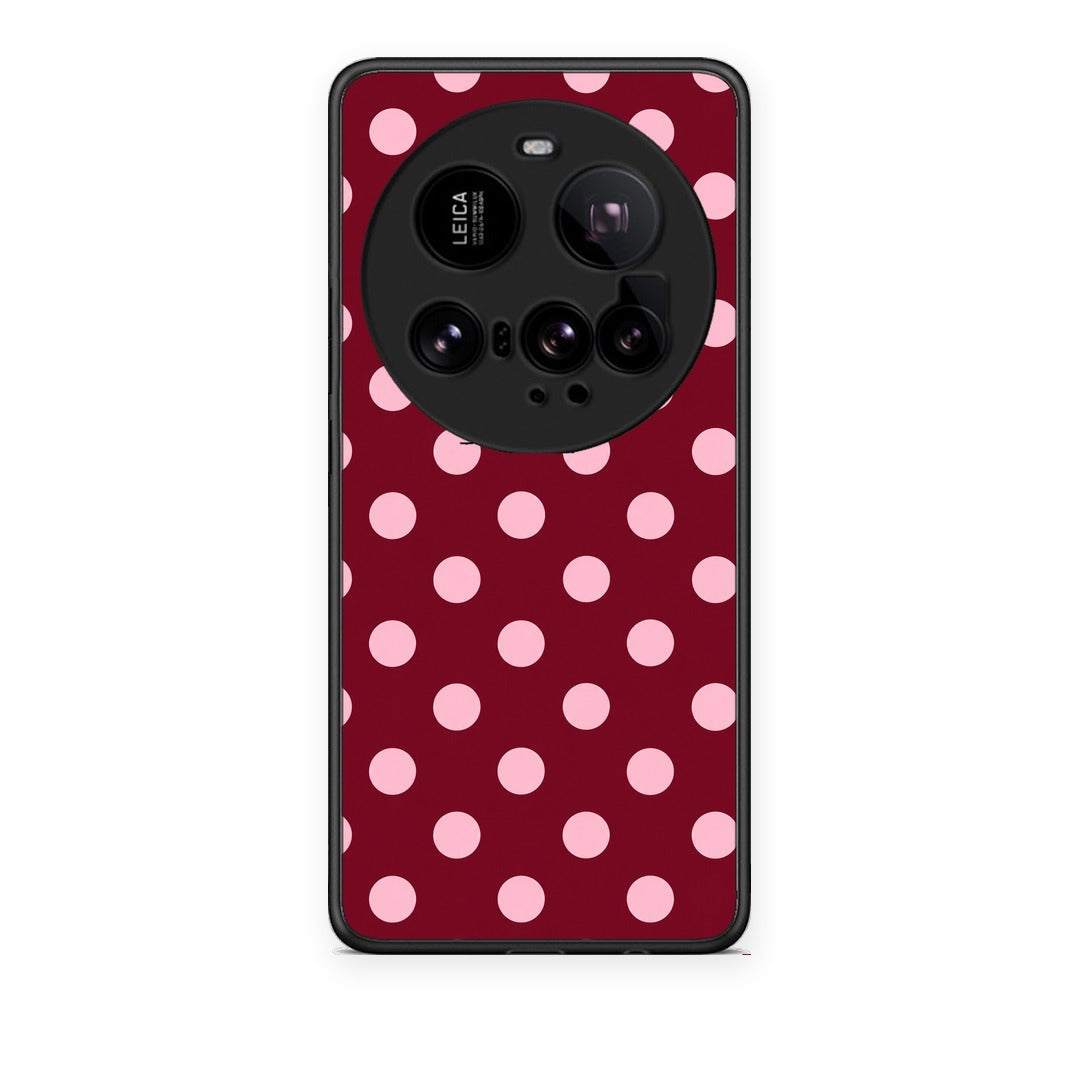 Θήκη Xiaomi 15 Ultra 5G Pink Polka Dots on Burgundy από τη Smartfits με σχέδιο στο πίσω μέρος και μαύρο περίβλημα | Xiaomi 15 Ultra 5G Pink Polka Dots on Burgundy case with colorful back and black bezels